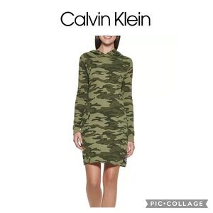 Calvin Klein long sleeve green Camo Print Hoodie mini Dress size medium